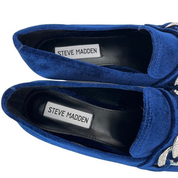 Steve Madden Loafer Rilynn Velvet Blue Rhinestone Silver Chain Women’s 7.5 M - Picture 9 of 10